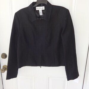 Renee Rowan black linen/nylon waist coat made in USA 16  zip up 2 front pockets